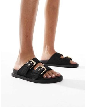 London Rebel Double Strap Buckle Detail Sandal - Black