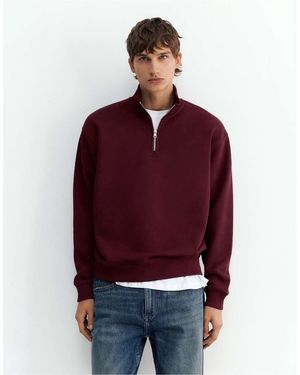 Pull&Bear Sweatshirt Met Kwartrits - Rood