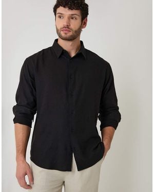 Threadbare Relaxed Fit Linen Blend Shirt - Black