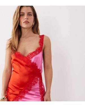 Never Fully Dressed Petite Elowen Satin And Lace Trim Cami Midaxi Dress - Red