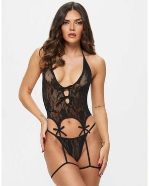 Ann Summers Kourtney Crotchless Cami-Suspender Set - Black
