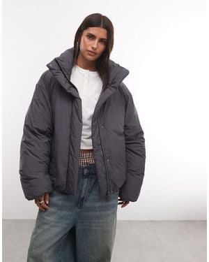 Weekday High Neck Oversized Puffer Coat - Blue