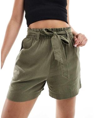 Jdy Tie Waist Linen Mix Shorts Co-Ord - Green