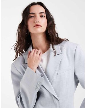 ASOS Double Breasted Blazer Met Linnenlook - Grijs