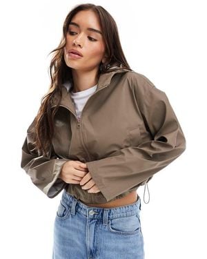 ASOS Cropped Rubberised Rain Jacket With Hood - Brown