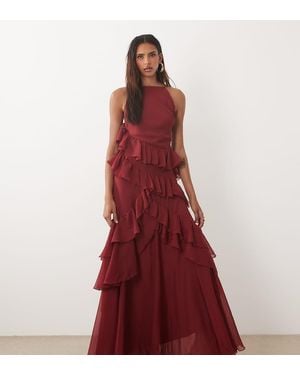 ASOS Asos Design Tall High Neck Low Back Ruffle Maxi Dress - Red