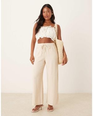 JDY Petite Wide Leg Linen Trouser - Natural