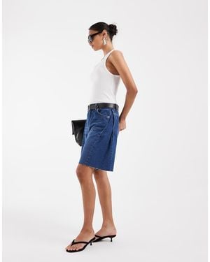 ASOS Denim Bermuda Short With Side Pleat Detail - Blue