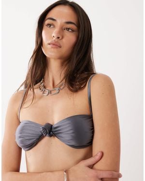 Miss Selfridge Satin Cup Knot Detail Bikini Top - Gray