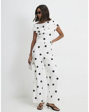 River Island Polka Dot Draped Jumpsuit - White