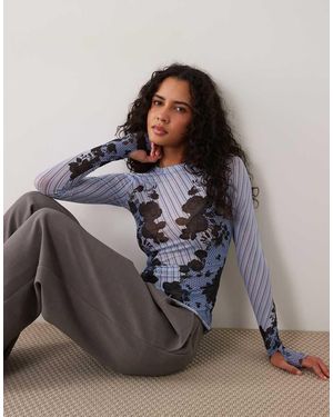 AFRM Kaylee Mesh Crew Neck Long Sleeve Top - Brown