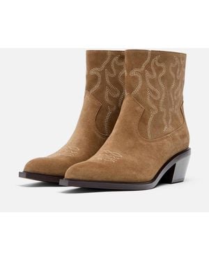 Stradivarius – cowboy-stiefeletten aus leder - Braun
