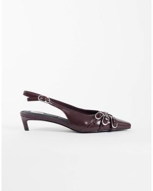 Tommy Hilfiger Olimpia Real Premium Leather Slingback Kitten Heels With Buckles - White