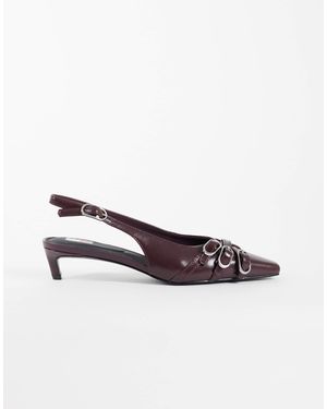 Tommy Hilfiger Olimpia Leather Slingback Kitten Heels With Buckles - White