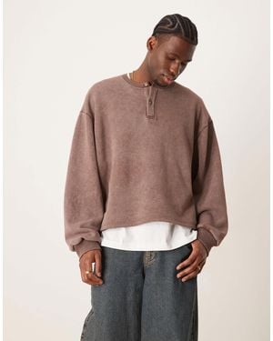 ASOS Oversized Drop Shoulder Boxy Jumper With Henley Neck - Brown