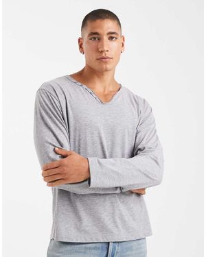 Collusion V Neck Buttonless Henley Long Sleeve T-Shirt - Grey