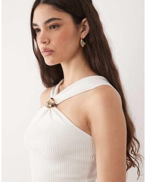 River Island Knitted Halterneck Brooch Top - Natural