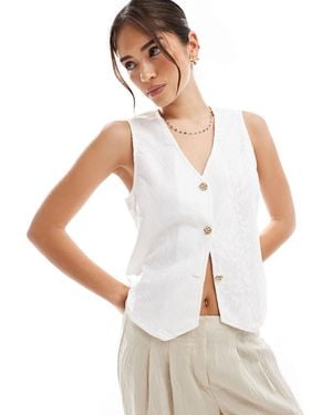 Pieces Floral Jacquard Waistcoat - White