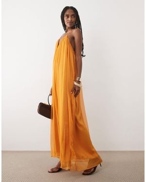 Mango Flowy Maxi Dress - Brown