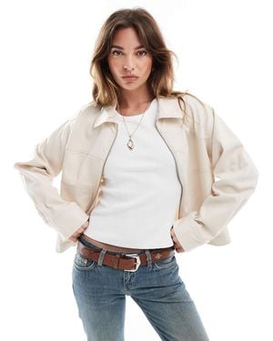ASOS Twill Top Collar Jacket Stone - White