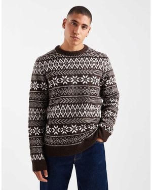 Threadbare Jersey Chocolate Con Cuello Redondo Y Estampado De Grecas Alpinas De - Gris
