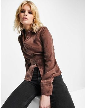 VIOLET ROMANCE Satin Shirt - Brown