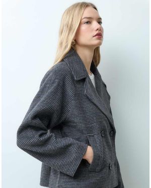 Mango Teen Cropped Trenchcoat Van Wolmix - Blauw