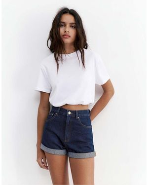 Pull&Bear Mom Fit Denim Shorts With Turn-up Hems - Blue