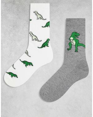 ASOS 2 Pack Socks With Dinosaur Graphic - Metallic