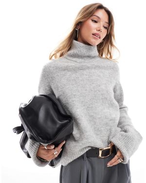 SELECTED Pull col roulé en maille à poignets oversize - chiné - Gris