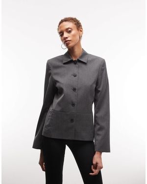 Weekday Fitted Linen Look Button Up Jacket - Grey