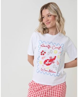 Threadbare Gingham Amalfi Coast Graphic Print Pyjama Set - White