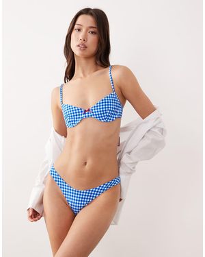 Free Society Gingham High Rise Bikini Bottom - Blue