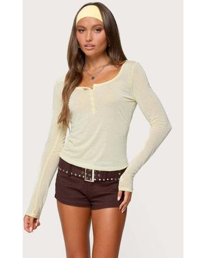 Edikted Ria Sheer Long Sleeve Henley Top - White