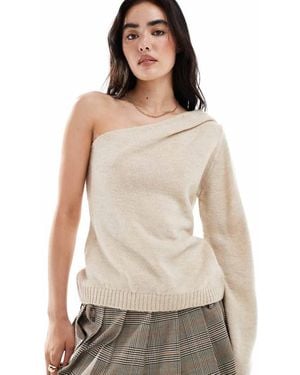 ASOS Knitted One Shoulder Jumper With Gathers - Natural