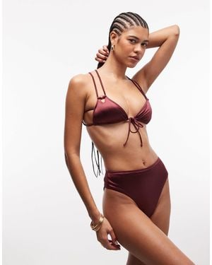 ASOS Keira High Shine High Leg High Waist Bikini Bottom - Green