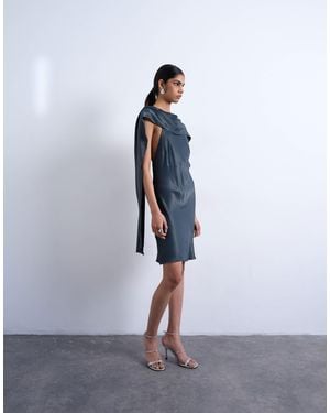 TOPSHOP Satin Scarf Neck Mini Dress - Blue