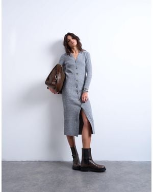 TOPSHOP Knitted Cardigan Midi Dress - Blue