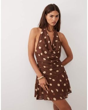 BRONZE SNAKE Vestido Corto Chocolate Con Cuello Desbocado Y Estampado De Lunares Ricky De - Marrón