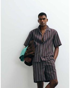 Only & Sons Relaxed Fit Seersucker Shirt Co-Ord With Resort Collar - Black