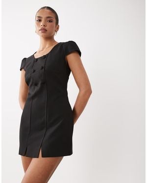 Lioness Rosa Placket Detail Cap Sleeve Tailored Mini Dress - Black