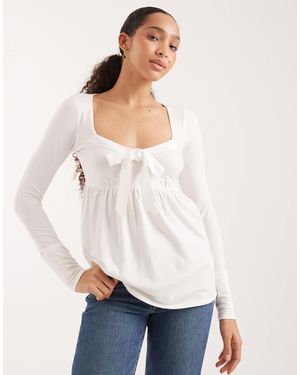 Hollister Long Sleeve Front Bow Babydoll Top - White