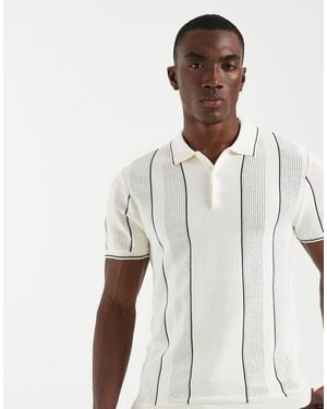 Blend Polo ajusté en maille 100 % coton à fines rayures - cassé - Blanc