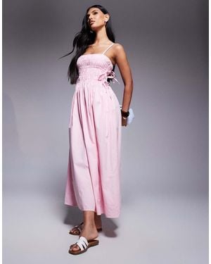 River Island Gesmokte Midi-Jurk Met Bandjes - Paars