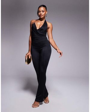 Oh Polly Beatriz Bodycon Plunge Jumpsuit - Blue