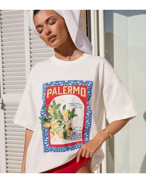 The Frolic Exclusive 'palermo' Lemon Graphic Front Oversized T-shirt - Grey