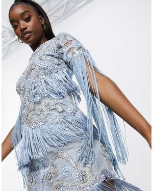 A Star Is Born – verziertes kleid mit fransen - Blau
