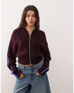 Monki Cárdigan Y Azul Con Capucha Y Detalle De Cremallera Bidireccional De Punto De Ochos De -Rojo