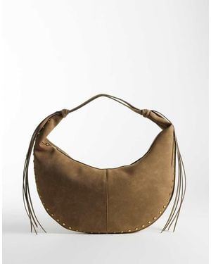 Gina Tricot Slouchy Faux Suede Shoulder Bag With Gold Stud Detail - Metallic