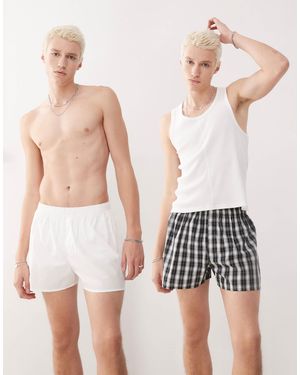 Weekday – 2er-pack boxershorts mit karo - Weiß